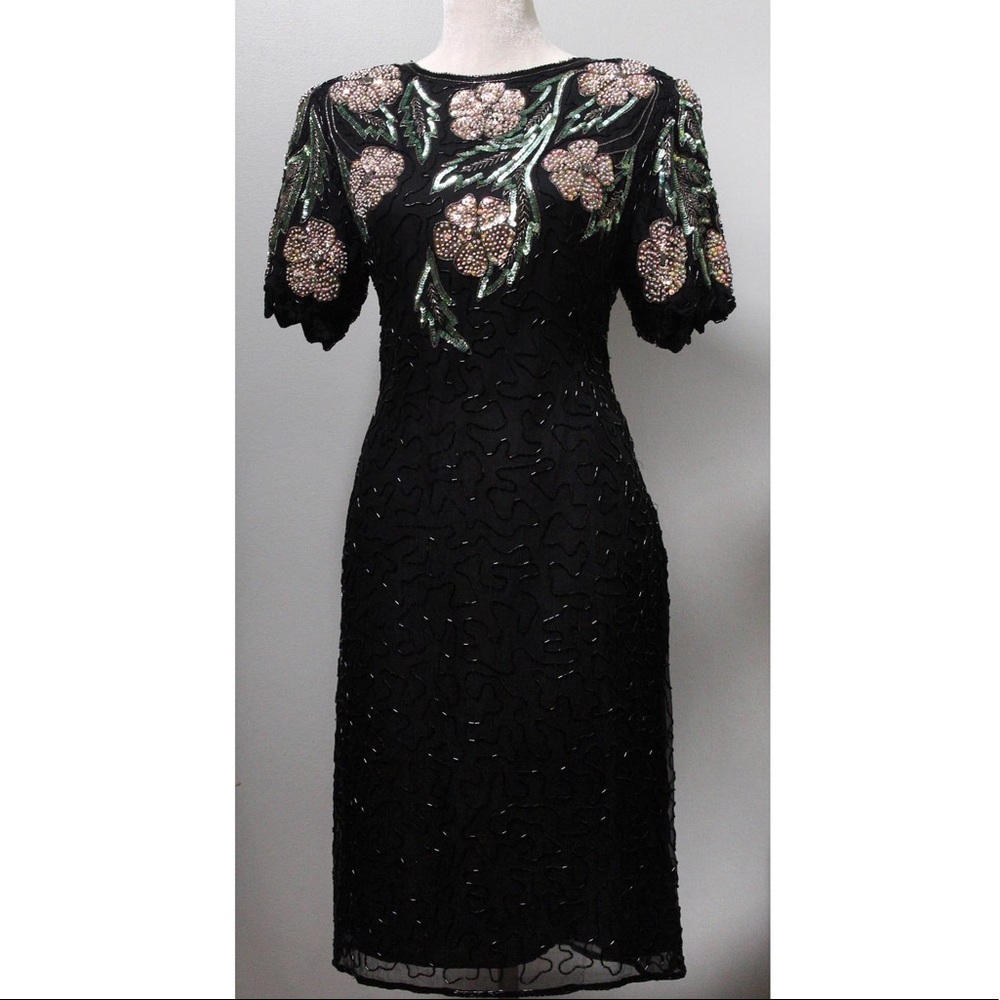 Vintage Beaded Dress Swee Lo 100% Silk size 8-10